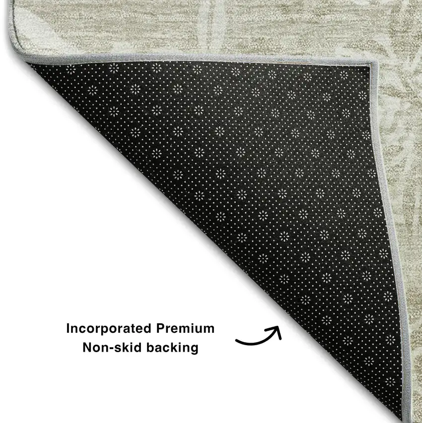 Beige And Ivory Floral Washable Area Rug With UV Protection Photo 6