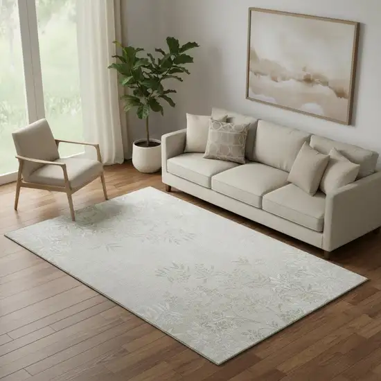 Beige And Ivory Floral Washable Area Rug With UV Protection Photo 1