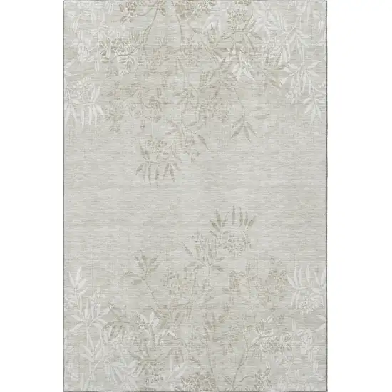 Beige And Ivory Floral Washable Area Rug With UV Protection Photo 2