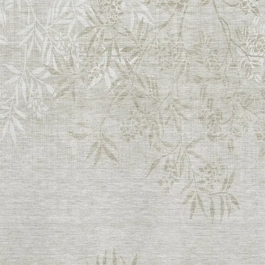 Beige And Ivory Floral Washable Area Rug With UV Protection Photo 2