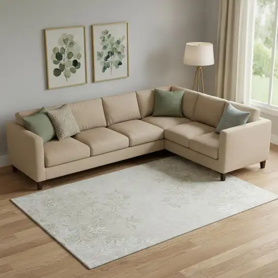 Beige And Ivory Floral Washable Area Rug With UV Protection Photo 1