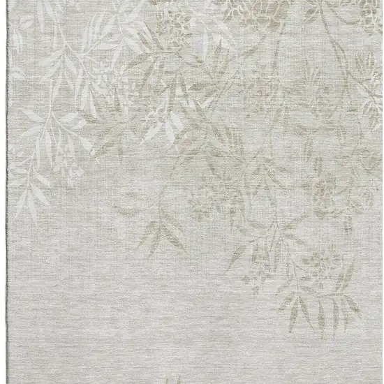 Beige And Ivory Floral Washable Area Rug With UV Protection Photo 2