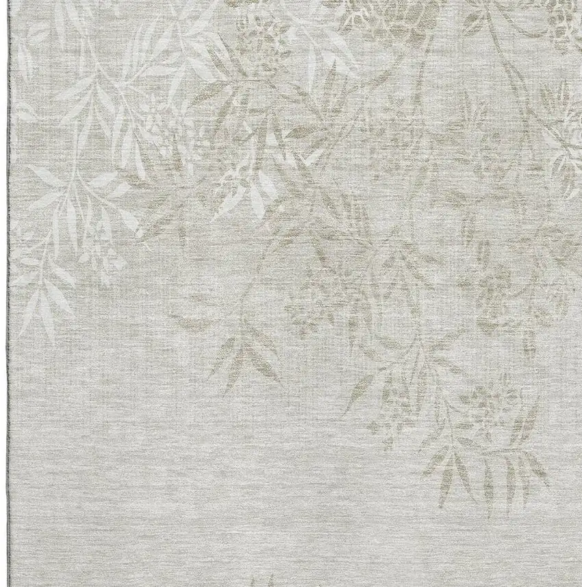 Beige And Ivory Floral Washable Area Rug With UV Protection Photo 2