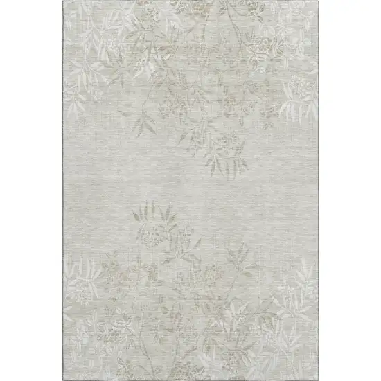 Beige And Ivory Floral Washable Area Rug With UV Protection Photo 2