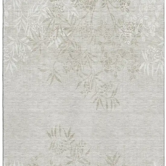 Beige And Ivory Floral Washable Area Rug With UV Protection Photo 3