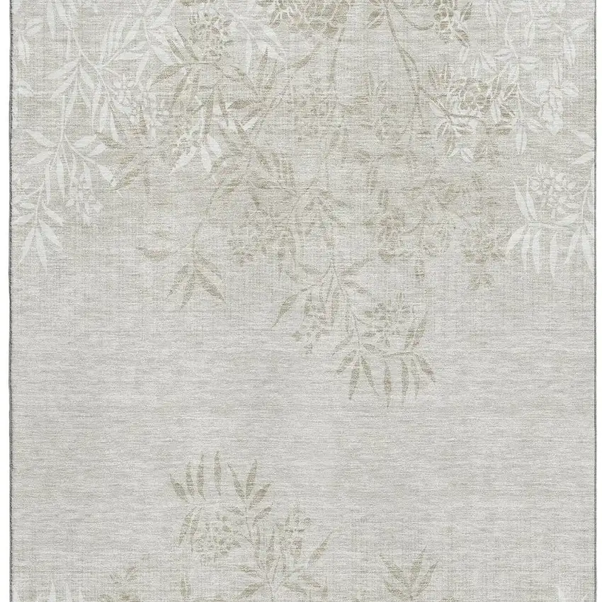 Beige And Ivory Floral Washable Area Rug With UV Protection Photo 3