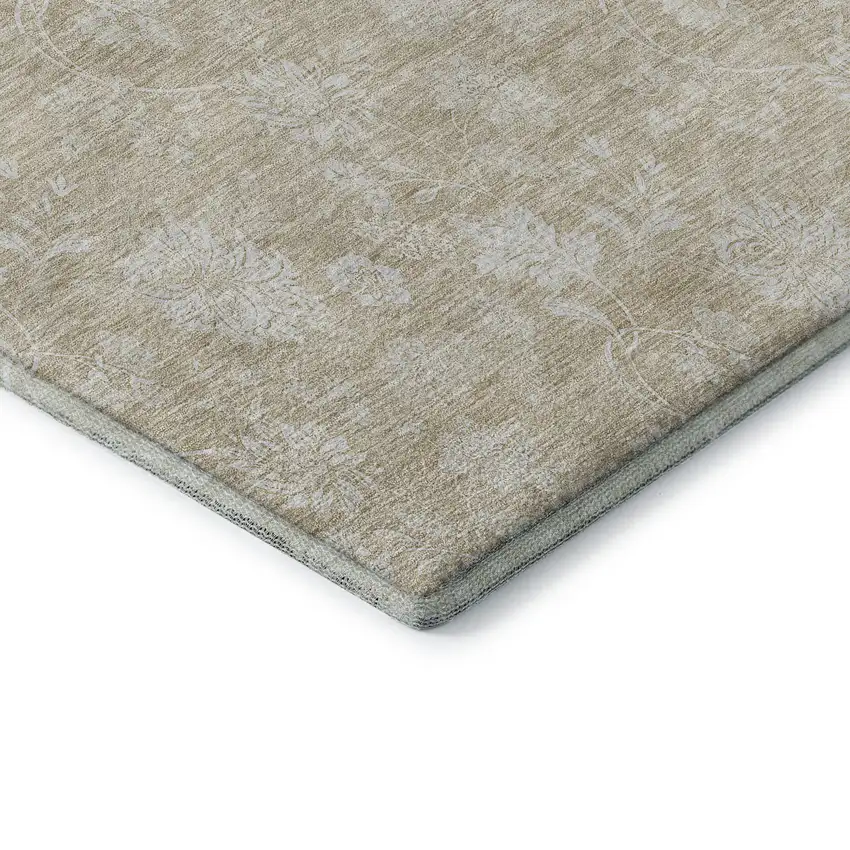 Beige And Ivory Floral Washable Area Rug With UV Protection Photo 8