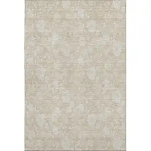 Photo of Beige And Ivory Floral Washable Area Rug With UV Protection