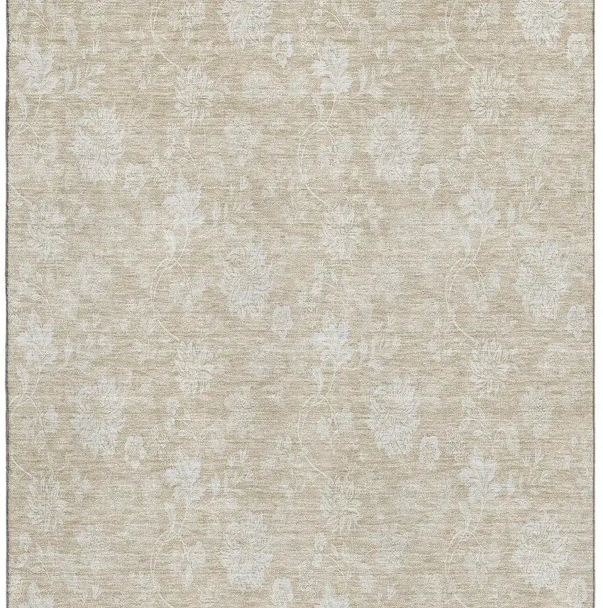 Beige And Ivory Floral Washable Area Rug With UV Protection Photo 3