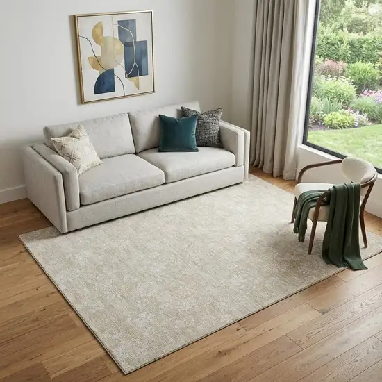 Beige And Ivory Floral Washable Area Rug With UV Protection Photo 1