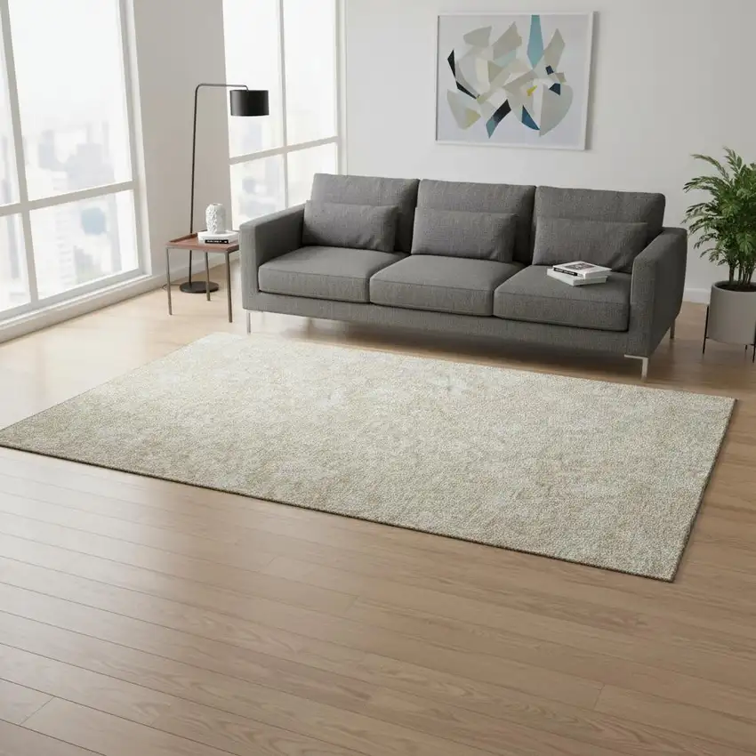 Beige And Ivory Floral Washable Area Rug With UV Protection Photo 3