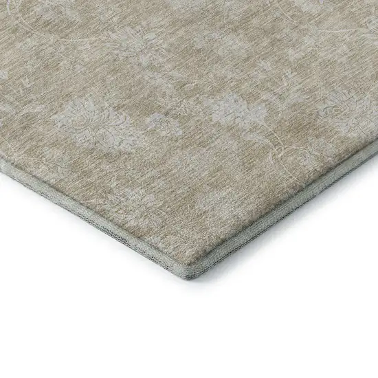 Beige And Ivory Floral Washable Area Rug With UV Protection Photo 9