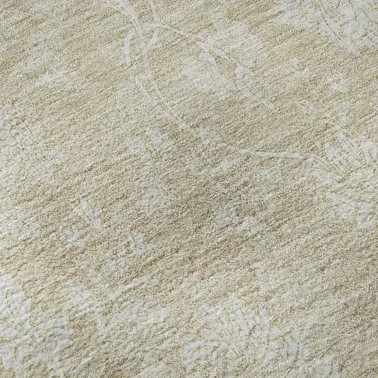 Beige And Ivory Floral Washable Area Rug With UV Protection Photo 9