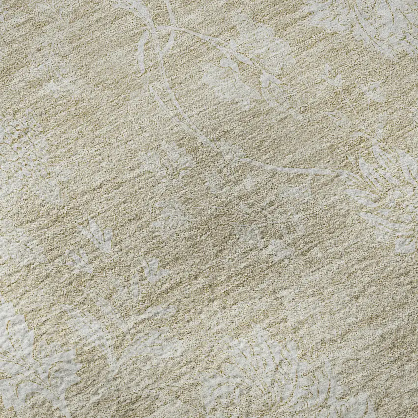 Beige And Ivory Floral Washable Area Rug With UV Protection Photo 9