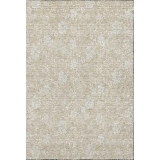 Beige And Ivory Floral Washable Area Rug With UV Protection Photo 4