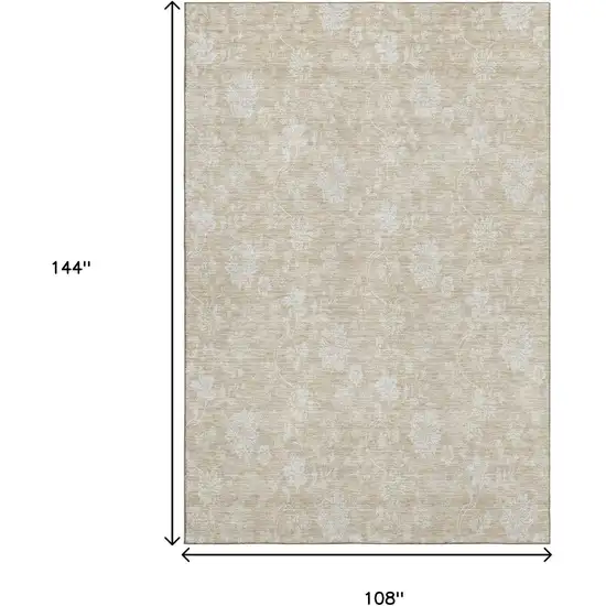 Beige And Ivory Floral Washable Area Rug With UV Protection Photo 3