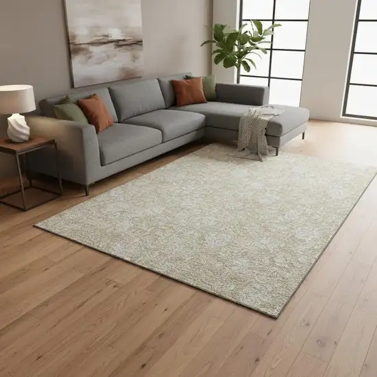 Beige And Ivory Floral Washable Area Rug With UV Protection Photo 1