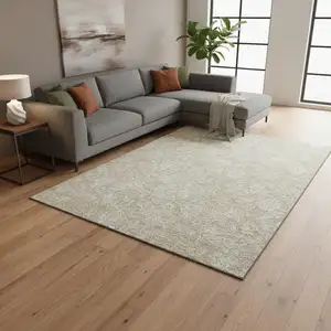 Photo of Beige And Ivory Floral Washable Area Rug With UV Protection