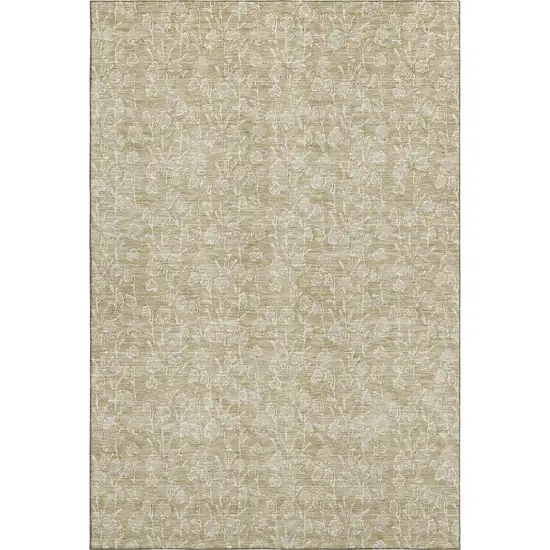 Beige And Ivory Floral Washable Area Rug With UV Protection Photo 1