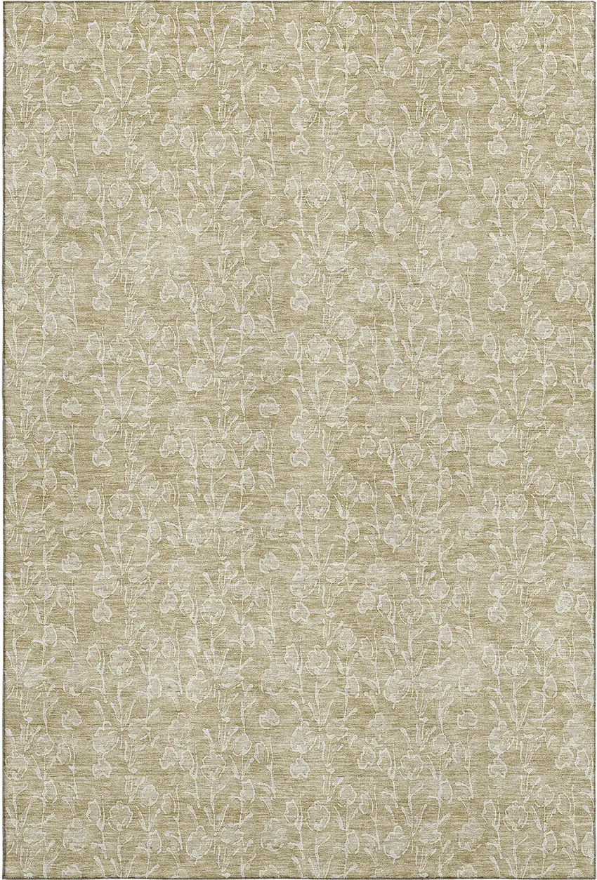 Beige And Ivory Floral Washable Area Rug With UV Protection Photo 1