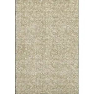 Photo of Beige And Ivory Floral Washable Area Rug With UV Protection