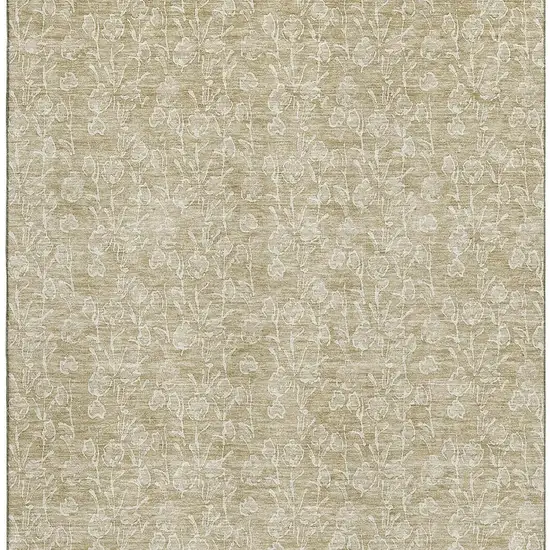 Beige And Ivory Floral Washable Area Rug With UV Protection Photo 3