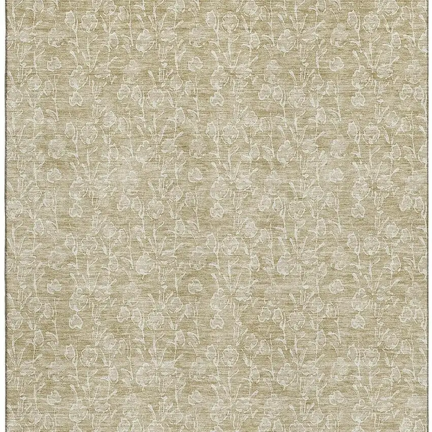 Beige And Ivory Floral Washable Area Rug With UV Protection Photo 3