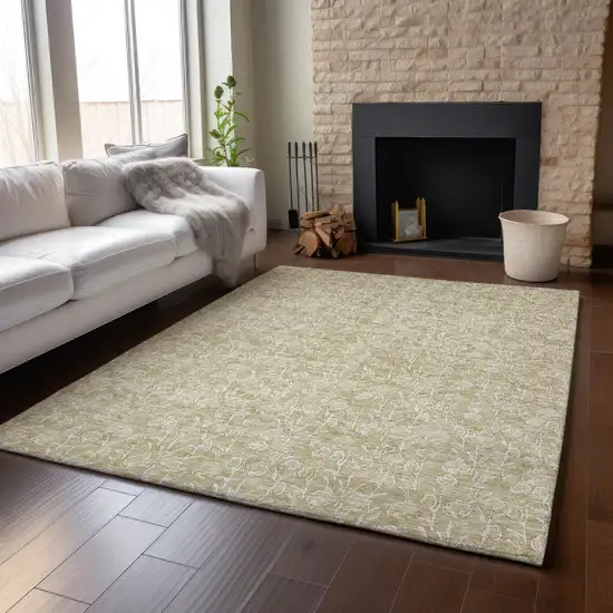 Beige And Ivory Floral Washable Area Rug With UV Protection Photo 6