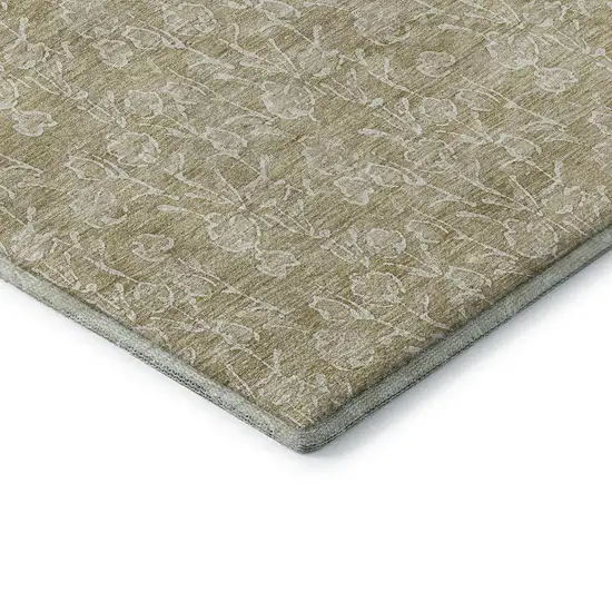 Beige And Ivory Floral Washable Area Rug With UV Protection Photo 9