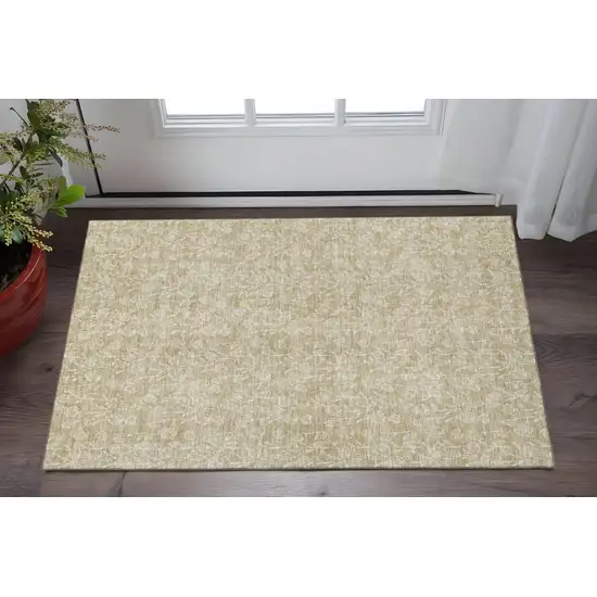 Beige And Ivory Floral Washable Area Rug With UV Protection Photo 2
