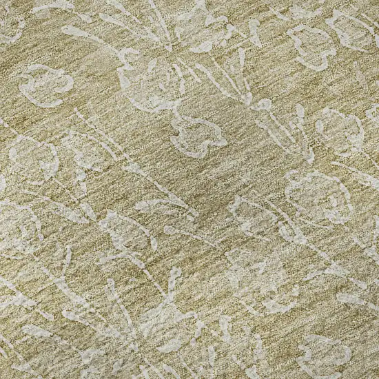 Beige And Ivory Floral Washable Area Rug With UV Protection Photo 9
