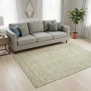 Photo of Beige And Ivory Floral Washable Area Rug With UV Protection