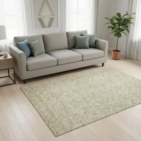 Beige And Ivory Floral Washable Area Rug With UV Protection Photo 1