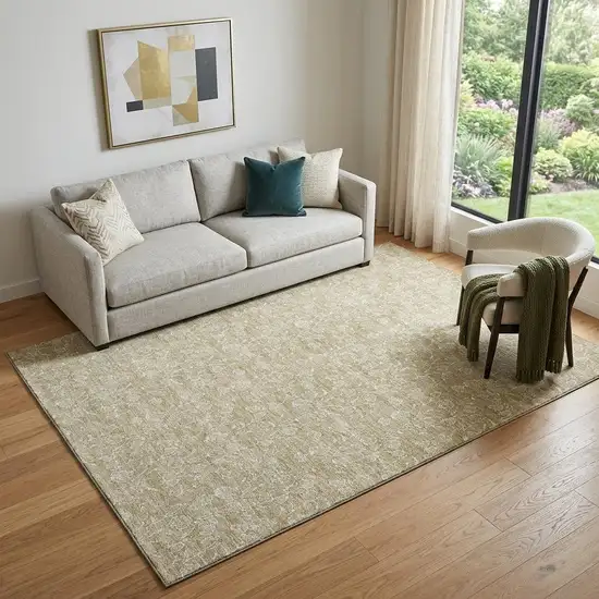 Beige And Ivory Floral Washable Area Rug With UV Protection Photo 1