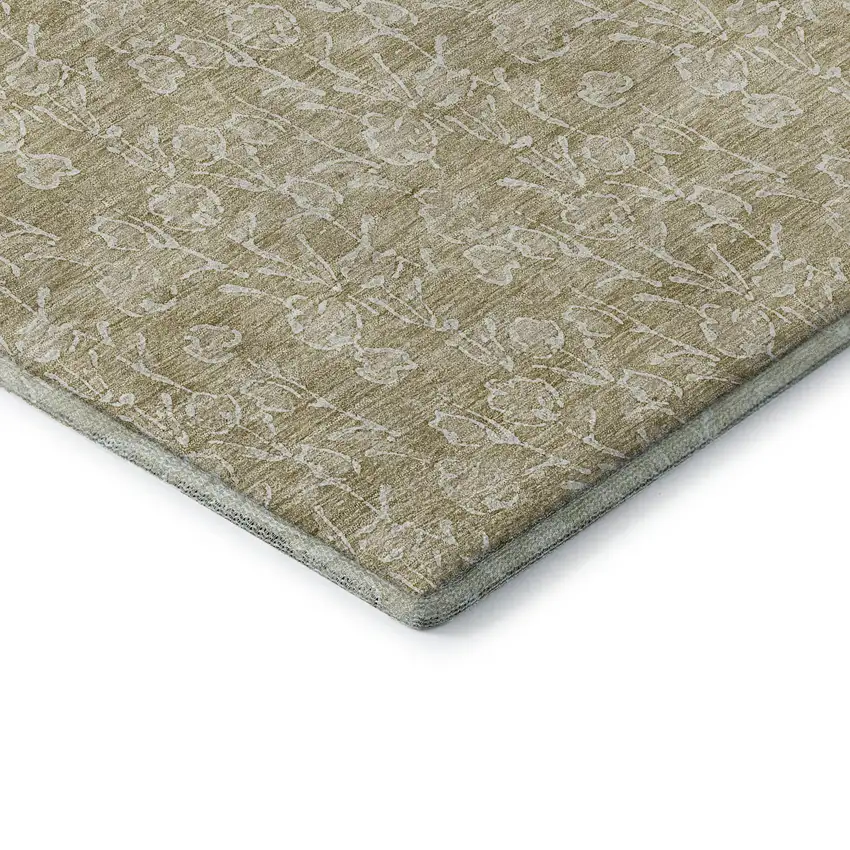 Beige And Ivory Floral Washable Area Rug With UV Protection Photo 7