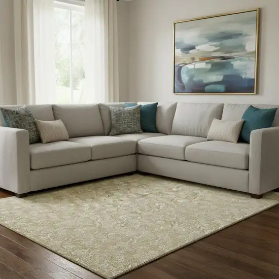 Beige And Ivory Floral Washable Area Rug With UV Protection Photo 1