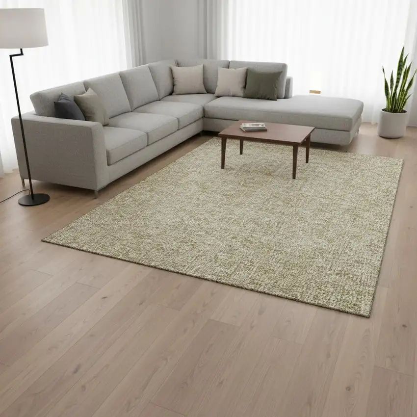 Beige And Ivory Floral Washable Area Rug With UV Protection Photo 1