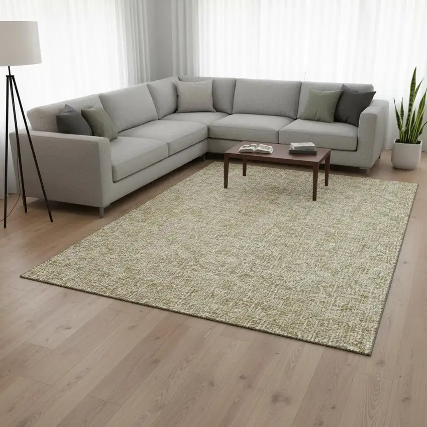 Beige And Ivory Floral Washable Area Rug With UV Protection Photo 1