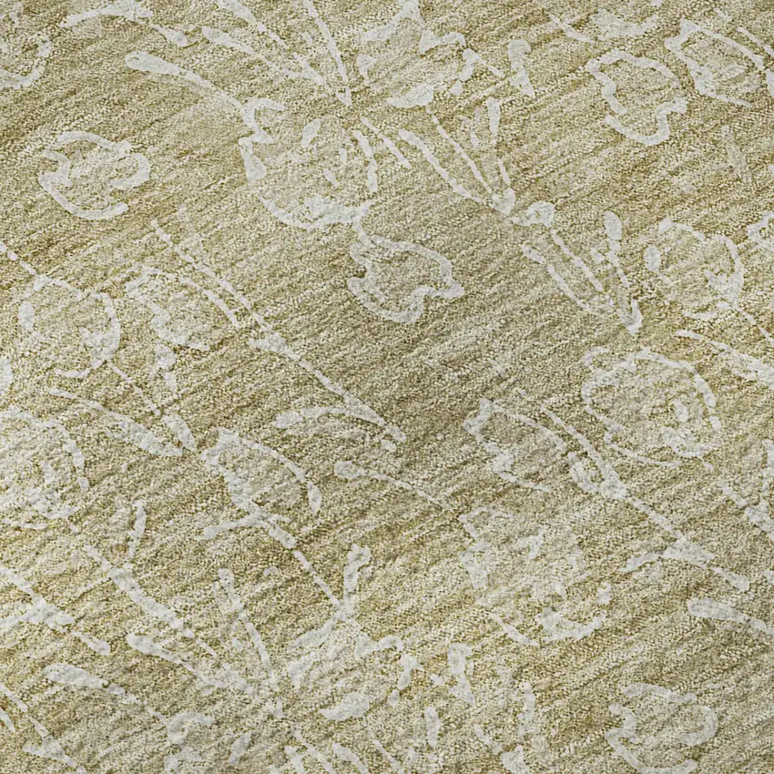 Beige And Ivory Floral Washable Area Rug With UV Protection Photo 9