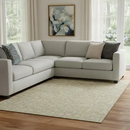 Beige And Ivory Floral Washable Area Rug With UV Protection Photo 1