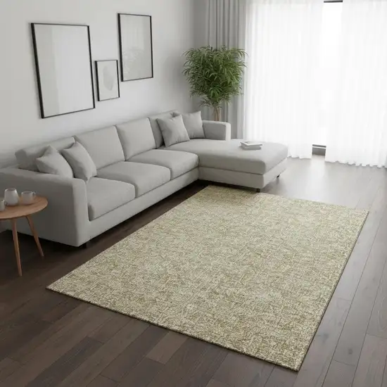 Beige And Ivory Floral Washable Area Rug With UV Protection Photo 1