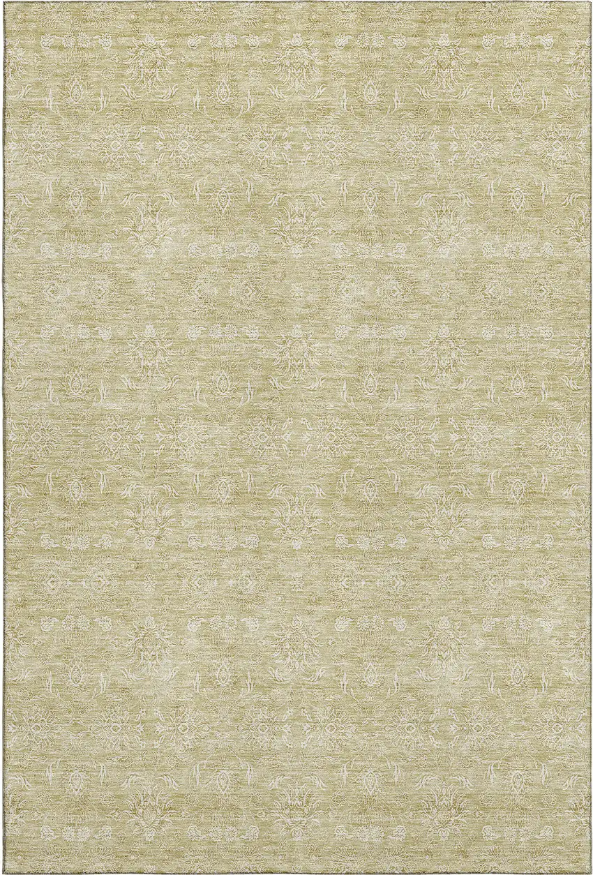 Beige And Ivory Floral Washable Area Rug With UV Protection Photo 6