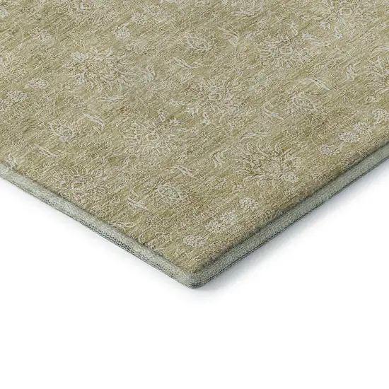 Beige And Ivory Floral Washable Area Rug With UV Protection Photo 7