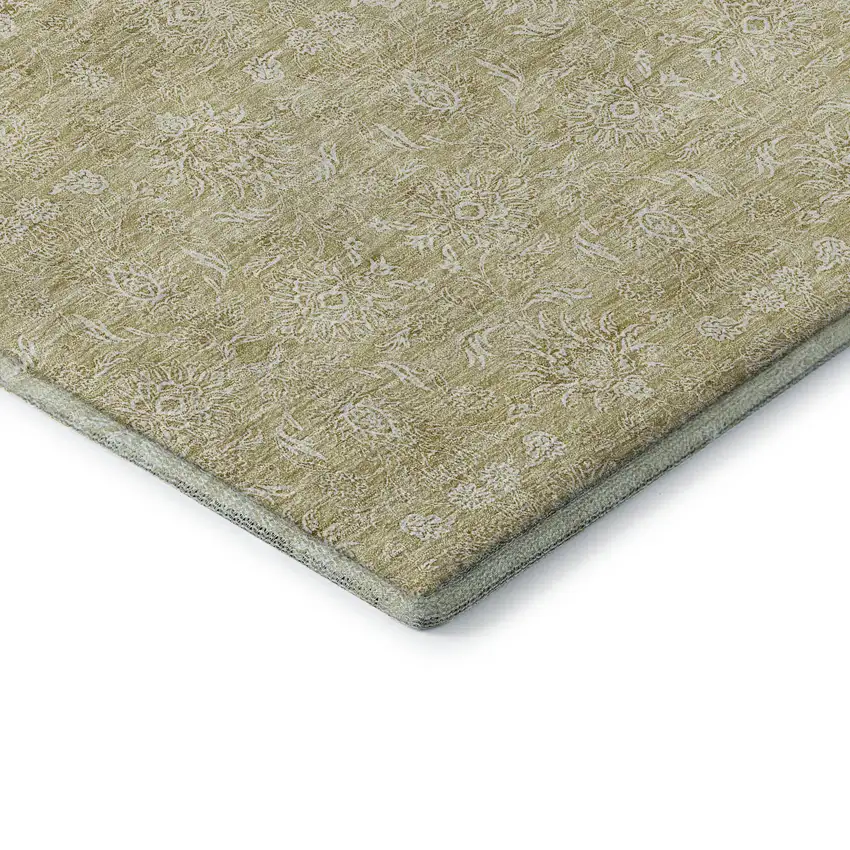 Beige And Ivory Floral Washable Area Rug With UV Protection Photo 7
