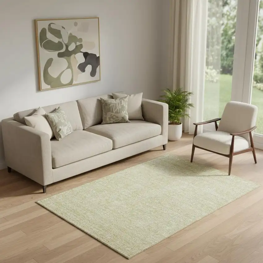 Beige And Ivory Floral Washable Area Rug With UV Protection Photo 1