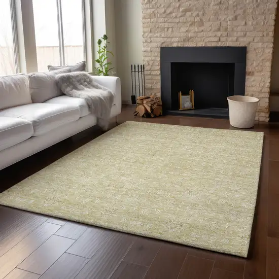 Beige And Ivory Floral Washable Area Rug With UV Protection Photo 4