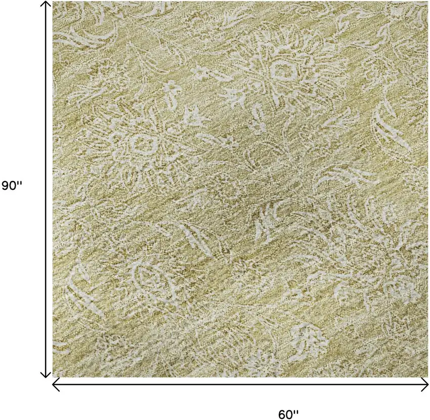 Beige And Ivory Floral Washable Area Rug With UV Protection Photo 9