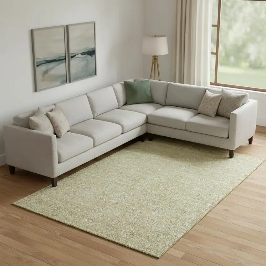 Beige And Ivory Floral Washable Area Rug With UV Protection Photo 2