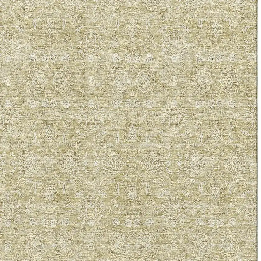 Beige And Ivory Floral Washable Area Rug With UV Protection Photo 3