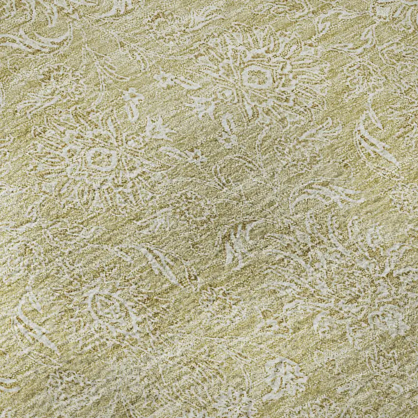 Beige And Ivory Floral Washable Area Rug With UV Protection Photo 1